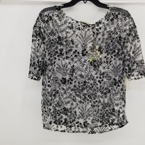 HINGE Mesh Lace Embroidered Top Blouse NEW